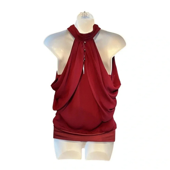Bebe Burgundy Mock Neck Keyhole Halter‎ Top Small - Picture 4 of 10